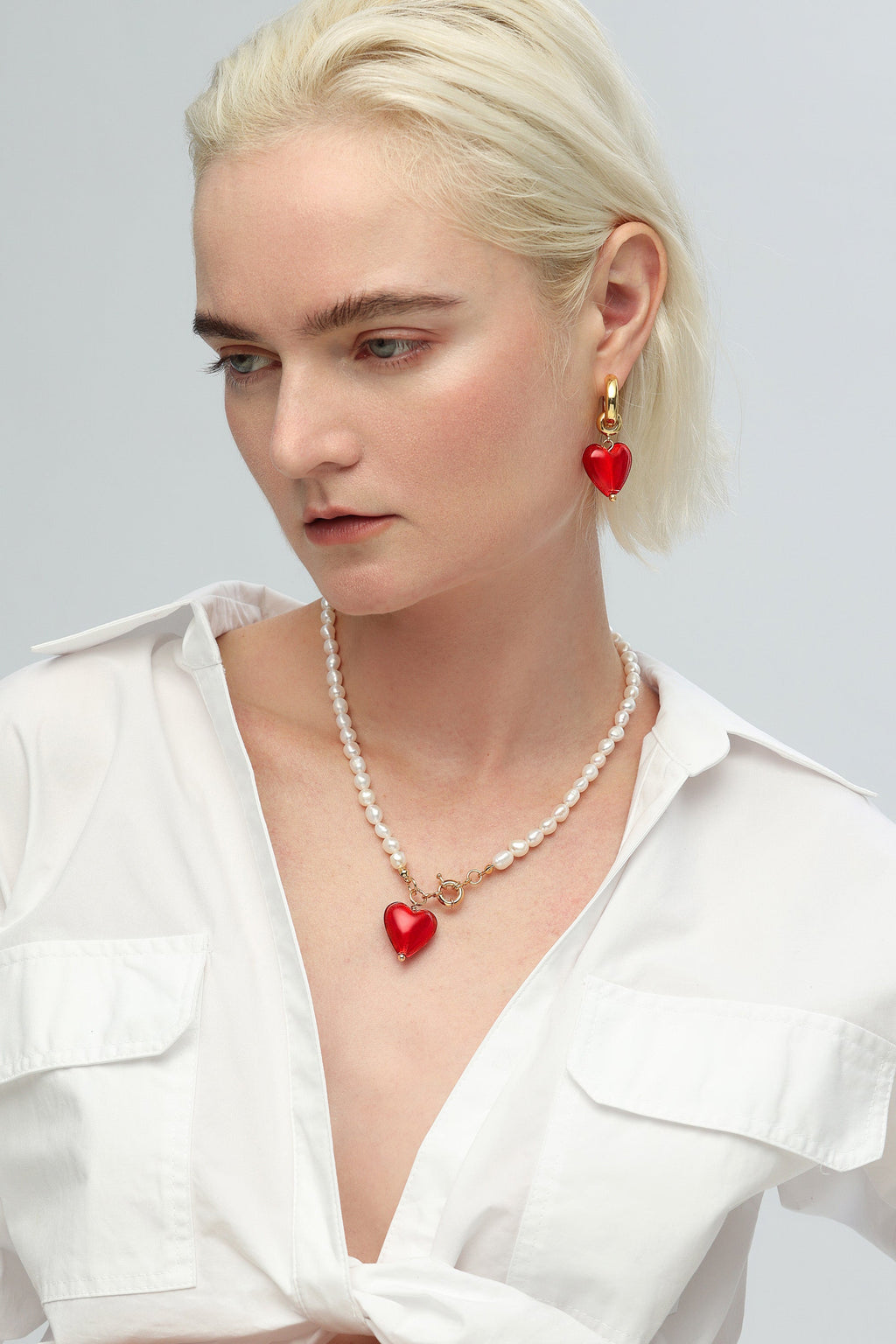 Esm¨¦e Red Glaze Heart Pendant Pearl Necklace